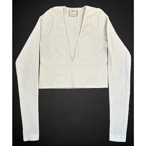 Urban Outfitters Crop V-Neck Top Women Small Ribbed Long Sleeve Sweater Fitted